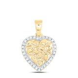 10kt Yellow Gold Womens Round Diamond Nugget Heart Pendant 1/12 Cttw