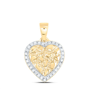 10kt Yellow Gold Womens Round Diamond Nugget Heart Pendant 1/12 Cttw
