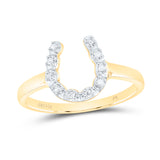 14kt Yellow Gold Womens Round Diamond Lucky Horseshoe Ring 1/20 Cttw