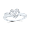 Sterling Silver Womens Round Diamond Heart Ring 1/10 Cttw