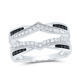 10kt White Gold Womens Round Black Color Enhanced Diamond Wrap Ring Guard Enhancer 1/2 Cttw