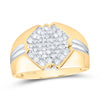 10kt Two-tone Gold Mens Round Diamond Diagonal Square Cluster Ring 1/2 Cttw