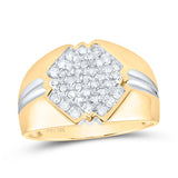10kt Two-tone Gold Mens Round Diamond Diagonal Square Cluster Ring 1/2 Cttw