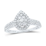 10kt White Gold Womens Round Diamond Teardrop Cluster Ring 1/2 Cttw