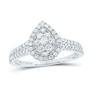 10kt White Gold Womens Round Diamond Teardrop Cluster Ring 1/2 Cttw