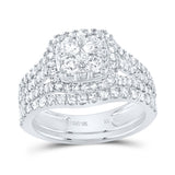 10kt White Gold Round Diamond Square Bridal Wedding Ring Band Set 1-5/8 Cttw