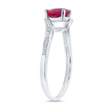 Sterling Silver Womens Heart Synthetic Ruby Solitaire Diamond Ring 1 Cttw