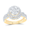 10kt Yellow Gold Round Diamond Cluster Bridal Wedding Ring Band Set 1 Cttw