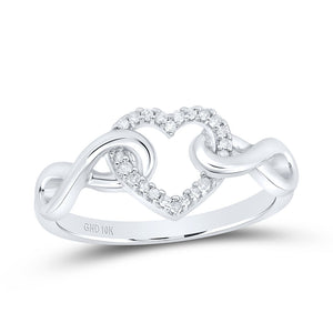 10kt White Gold Womens Round Diamond Infinity Twist Heart Ring 1/10 Cttw