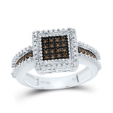 Sterling Silver Womens Round Brown Diamond Square Cluster Ring 1/6 Cttw