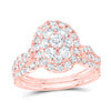 10kt Rose Gold Round Diamond Oval Cluster Bridal Wedding Ring Band Set 1-1/2 Cttw