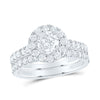 14kt White Gold Round Diamond Halo Bridal Wedding Ring Band Set 1-7/8 Cttw