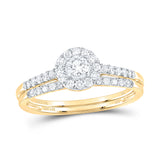 14kt White Gold Round Diamond Bridal Wedding Ring Band Set 1/2 Cttw