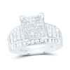 Sterling Silver Princess Diamond Square Cluster Bridal Wedding Engagement Ring 1 Cttw