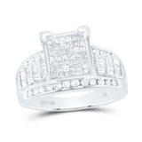 Sterling Silver Princess Diamond Square Cluster Bridal Wedding Engagement Ring 1 Cttw