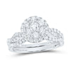 10kt White Gold Round Diamond Cluster Bridal Wedding Ring Band Set 1 Cttw