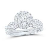 10kt White Gold Round Diamond Cluster Bridal Wedding Ring Band Set 1 Cttw