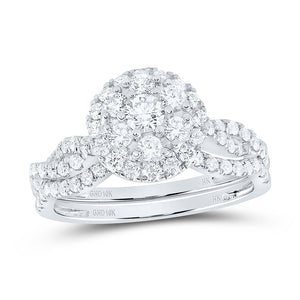10kt White Gold Round Diamond Cluster Bridal Wedding Ring Band Set 1 Cttw