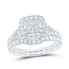 10kt White Gold Round Diamond Square Bridal Wedding Ring Band Set 1-1/4 Cttw