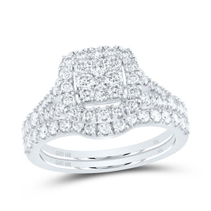 10kt White Gold Round Diamond Square Bridal Wedding Ring Band Set 1-1/4 Cttw