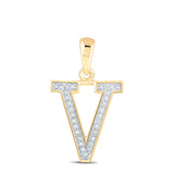 10kt Yellow Gold Womens Round Diamond Initial V Letter Pendant 1/20 Cttw