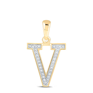 10kt Yellow Gold Womens Round Diamond Initial V Letter Pendant 1/20 Cttw