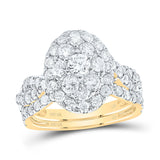 10kt Yellow Gold Round Diamond Oval Halo Bridal Wedding Ring Band Set 2 Cttw