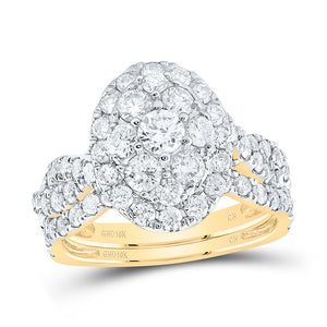 10kt Yellow Gold Round Diamond Oval Halo Bridal Wedding Ring Band Set 2 Cttw