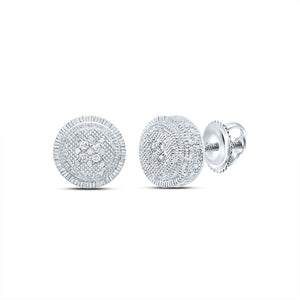 Sterling Silver Round Diamond Disk Circle Earrings .02 Cttw