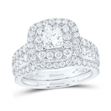 14kt White Gold Princess Diamond Halo Bridal Wedding Ring Band Set 2 Cttw