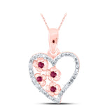 10kt Rose Gold Womens Round Ruby Diamond Heart Pendant 1/10 Cttw