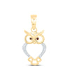 10kt Yellow Gold Womens Round Red Color Enhanced Diamond Owl Bird Animal Pendant 1/20 Cttw