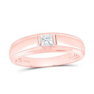 10kt Rose Gold Mens Princess Diamond Solitaire Band Ring 1/3 Cttw
