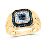 10kt Yellow Gold Mens Round Blue Color Enhanced Diamond Square Ring 5/8 Cttw