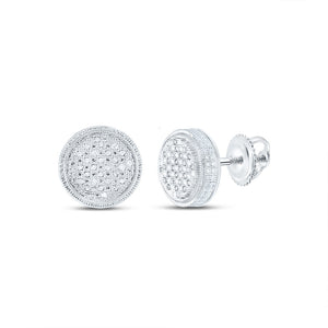 Sterling Silver Round Diamond Disk Circle Earrings 1/6 Cttw