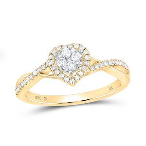 10kt Yellow Gold Womens Round Diamond Heart Ring 1/3 Cttw