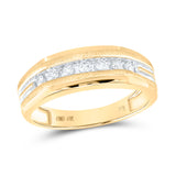 10kt Two-tone Yellow Gold Mens Round Diamond Grooved Wedding Band Ring 1/4 Cttw