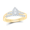10kt Yellow Gold Pear Diamond Solitaire Bridal Wedding Ring Band Set 1/3 Cttw
