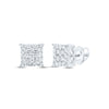 10kt White Gold Womens Round Diamond Square Earrings 1/2 Cttw
