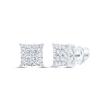 10kt White Gold Womens Round Diamond Square Earrings 1/2 Cttw