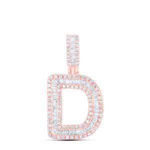 10kt Rose Gold Mens Baguette Diamond D Initial Letter Pendant 1/2 Cttw