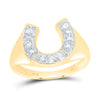 10kt Yellow Gold Mens Round Diamond Lucky Horseshoe Ring 1/20 Cttw