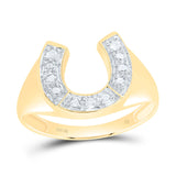 10kt Yellow Gold Mens Round Diamond Lucky Horseshoe Ring 1/20 Cttw