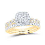 10kt Yellow Gold Round Diamond Square Bridal Wedding Ring Band Set 3/4 Cttw