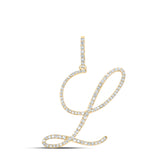 14kt White Gold Womens Round Diamond L Initial Letter Pendant 1/2 Cttw