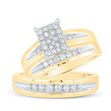 10kt Two-tone Gold His Hers Round Diamond Cluster Matching Wedding Set 5/8 Cttw
