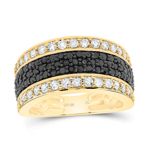 10kt Yellow Gold Mens Round Black Color Treated Diamond Band Ring 1-1/4 Cttw