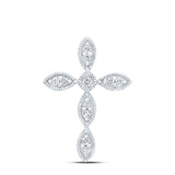 10kt White Gold Womens Round Diamond Cross Pendant 1/8 Cttw