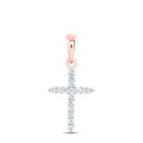 10kt Rose Gold Womens Round Diamond Cross Pendant 1/6 Cttw