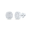 10kt White Gold Womens Round Diamond Square Earrings 1/12 Cttw